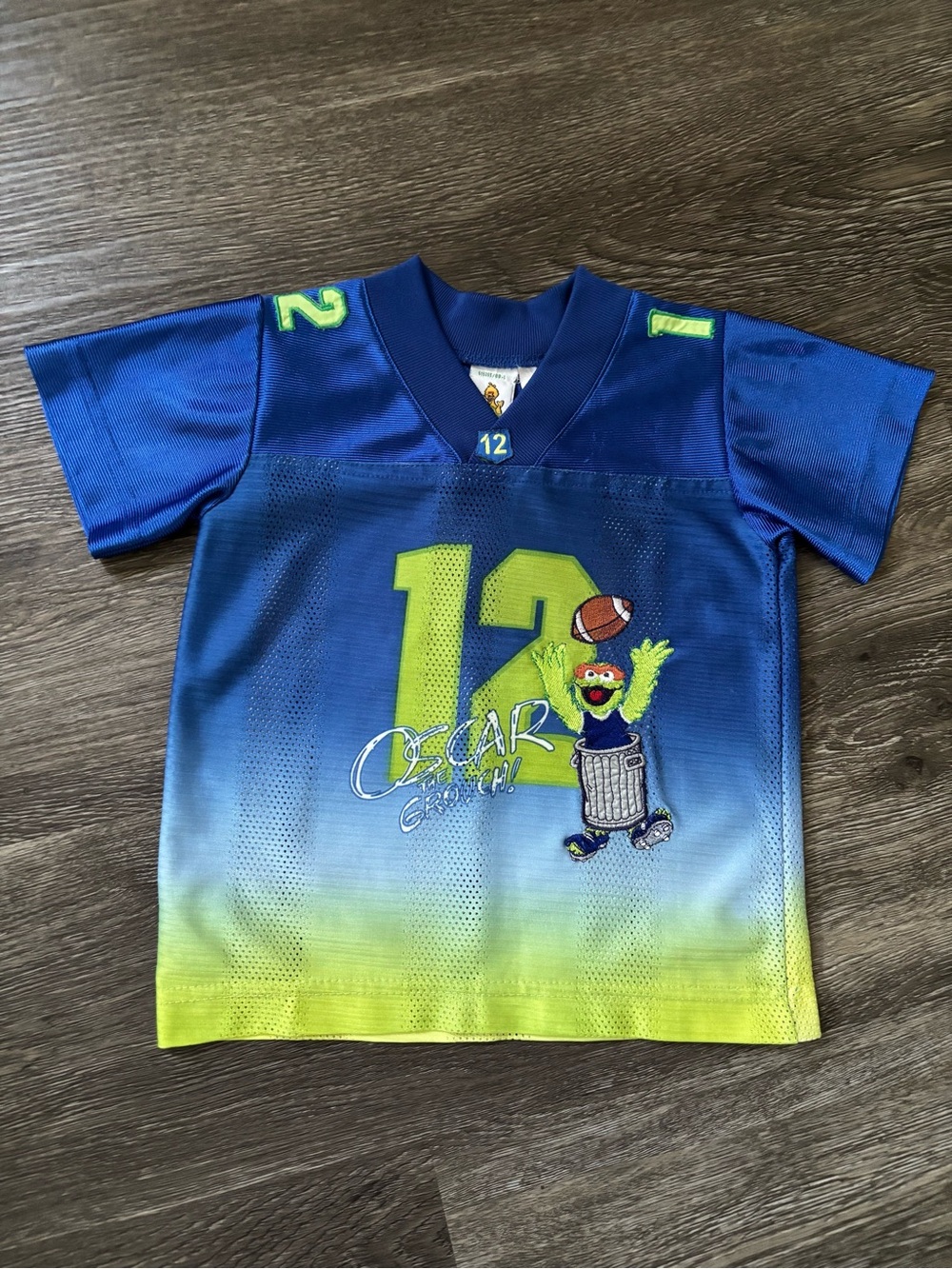 Sesame Street Blue & Lime Oscar the Grouch Football Tee